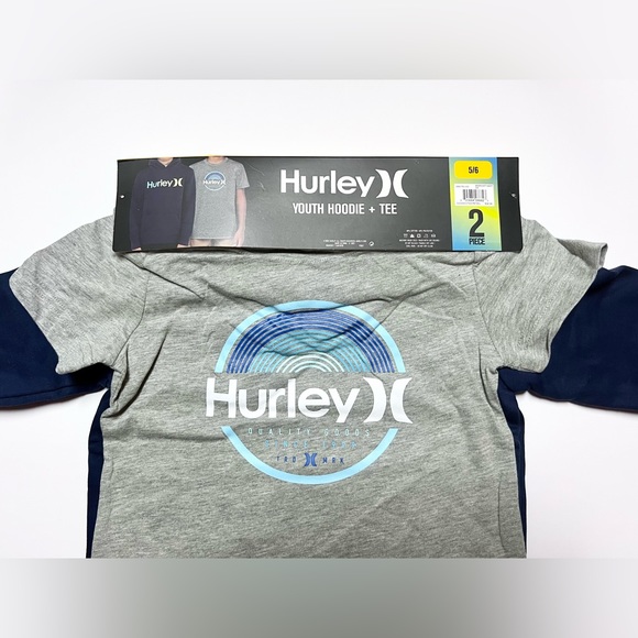 *Final Price* NEW Hurley Boys 2-Pack Hoodie/Shirt Set, Blue/Lt Gray, Size 5/6 - Picture 12 of 13